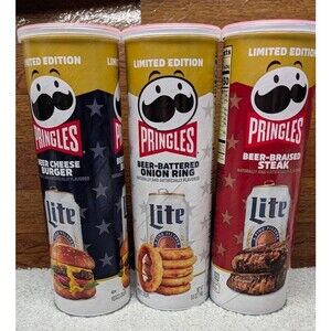 Pringles Miller Lite Set Beer Cheese Burger Onion Ring Braised Steak Limited 3pk